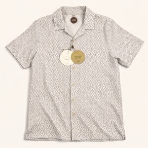 Common People Linen Blend Shirt Mens M Textured Geo Print Casual Beach Summer